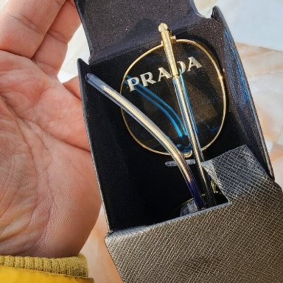 PRADA VPR 6T4 1BK-1O1 Round 48mm Gold Men’s Women’s Eyeglasses Frame posh - Picture 2 of 8